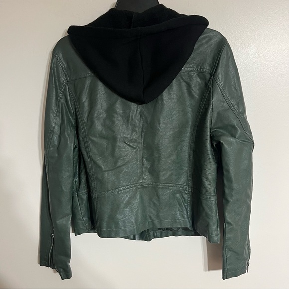 Women’s Juniors Harmony & Havoc Faux Leather Jacket Hooded Zipper Size XL Green - Picture 11 of 11